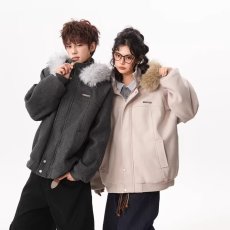 批发短款毛呢外套男秋冬毛领连帽座山雕棉服美式复古痞帅夹克<b class='q'>棉衣</b>