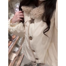 批发日系学院风少女羊羔毛领星星纽扣花苞棉服外套冬季百搭保暖面包服