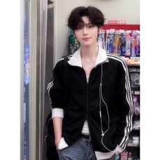 批发立领美式条纹开衫卫衣男女春秋季新款拉链外套<b class='q'>运动</b>服<b class='q'>夹克</b>上衣潮流