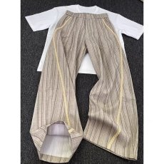 批发卡其色阔腿裤男春季2026新款撞色拼接高腰直筒宽松运动<b class='q'>棉麻</b>条纹裤