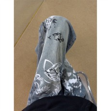 批发美式ins高街宽松个性涂鸦牛仔裤男春秋季潮牌设计感直筒休闲长裤