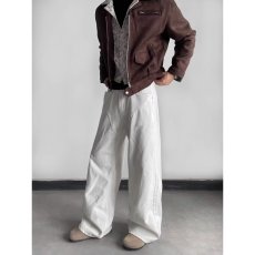 批发白色阔腿牛仔<b class='q'>裤</b>男2026新款高腰褶皱宽松显瘦遮胯垂感拖地直筒<b class='q'>裤</b>子