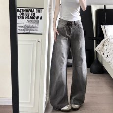 批发美式复古高腰阔腿牛仔<b class='q'>裤</b>女春夏新款宽松显瘦时尚设计感直筒拖地<b class='q'>裤</b>