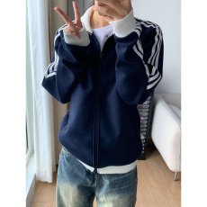 批发复古条纹撞色立领夹克男2025<b class='q'>新款</b>高级感休闲运动棒球服外套上衣