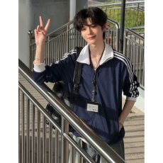 批发高街条纹撞色立领夹克男2025<b class='q'>新款</b>高级感休闲运动棒球服外套上衣