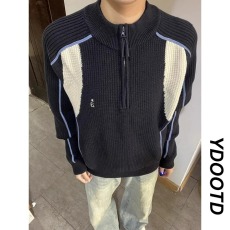 批发美式撞色半拉链毛衣cleanfit情侣款套头外套ins轻奢小众炸街上衣