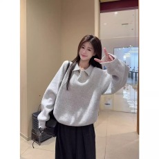 批发韩系慵懒风灰色<b class='q'>polo</b>领长袖针织<b class='q'>衫</b>毛衣女秋冬季宽松内搭打底<b class='q'>衫</b>上衣