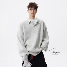 批发高级感<b class='q'>POLO</b>领毛衣外套<b class='q'>男</b>冬潮牌慵懒bf纯色针织<b class='q'>衫</b>美式百搭情侣上衣