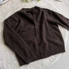 批发秋冬<b class='q'>欧美</b>学院风圆领毛衣开衫男高级感羊毛混纺粗针线衫宽松针织衫