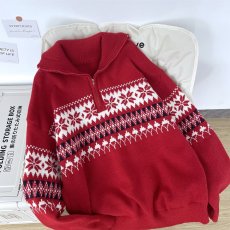 批发毛衣<b class='q'>男</b>冬季2025新款红色毛衣<b class='q'>polo</b>领上衣圣诞节穿搭显瘦套头毛衣