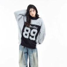 批发美式复古仿水貂字母提花毛衣女<b class='q'>秋冬</b>慵懒风潮牌街头拼色针织衫上衣