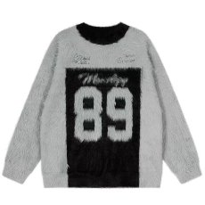 批发水貂绒毛衣男高级感<b class='q'>秋冬</b>宽松慵懒风加厚黑白撞色条纹情侣款针织衫