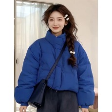 批发2025秋冬季新款<b class='q'>女</b>士蓝色加厚立领羽绒棉服外套超好看时尚短款棉衣