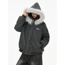 批发美式复古<b class='q'>潮</b>流毛领连帽棉衣男女情侣款冬季加厚保暖呢子棉衣<b class='q'>服</b>外套