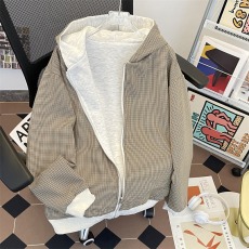 复古千鸟格双面穿格子拉链开衫卫衣cleanfit外套