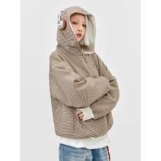 复古千鸟格双面穿格子拉链开衫卫衣cleanfit外套