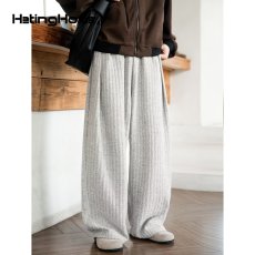 批发波浪纹提花雪尼尔阔腿裤女<b class='q'>秋冬</b>新款高腰显瘦直筒休闲裤宽松阔腿裤