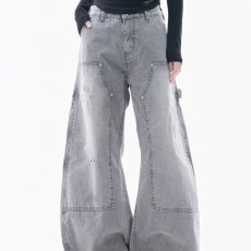 批发美式复古解构水洗弯刀牛仔裤<b class='q'>男</b>女微喇叭显瘦宽松<b class='q'>休闲</b>直筒阔腿<b class='q'>长裤</b>