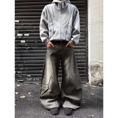 批发美式古着水洗做旧牛仔裤<b class='q'>男</b>潮牌宽松直筒cleanfit高街痞帅阔腿<b class='q'>长裤</b>