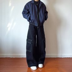 批发港风复古显瘦明线设计感帅气牛仔裤男女宽松<b class='q'>街头</b>风宽松阔腿工装裤