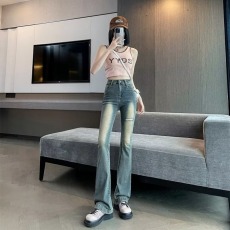 批发美式复古<b class='q'>大码</b>胖mm百搭显瘦弹力牛仔裤女破洞辣妹微喇裤<b class='q'>韩版</b>ins潮