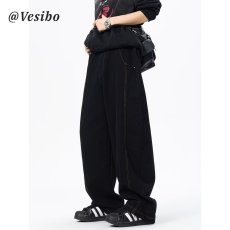 批发美式丹宁水洗黑色牛仔裤男春秋新款潮牌宽松高街直筒弯刀阔腿<b class='q'>长裤</b>