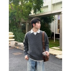 批发冬季韩系复古加厚假两件<b class='q'>polo</b>领针织<b class='q'>衫</b>宽松保暖休闲<b class='q'>男</b>女毛衣