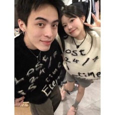 新款百搭原宿仿貂毛毛衣男款冬季新款潮牌新中式情侣宽松针织衫女