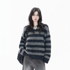 仿貂绒毛衣男女高级感冬季新款宽松慵懒风撞色条纹情侣款针织衫