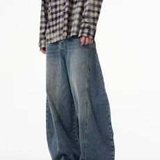 批发2026美式高街阔腿牛仔裤男vintage潮牌解构水洗宽松休闲拖地<b class='q'>长裤</b>