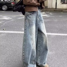 批发美式复古水洗宽松直筒牛仔裤男高街潮牌cleanfit弯刀阔腿休闲<b class='q'>长裤</b>