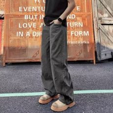 批发弯刀工装裤<b class='q'>男</b>女新款春秋季高街直筒阔腿裤子美式垂感镰刀牛仔裤