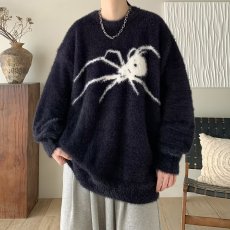 批发2023国潮高街马海毛蜘蛛<b class='q'>毛衣</b>男宽松高级感小众设计水貂绒针织衫