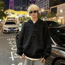 批发2026秋冬季日系新款重磅半开衫宽松针织衫上衣短款显高连帽<b class='q'>毛衣</b>男