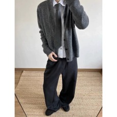 批发春款时尚休闲圆领不规则针织加绒保暖简约纯色<b class='q'>毛衣</b>外套流行ins