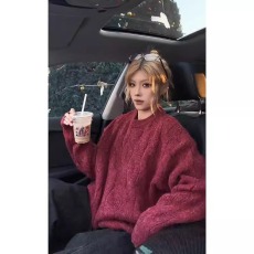 批发美式复古羊毛混纺圆领<b class='q'>毛衣</b>男女冬季麻绞花慵懒加厚保暖打底针织衫