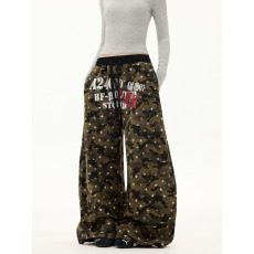 批发Free Sonata美式<b class='q'>街头</b>星星字母迷彩卫裤男女爵士舞阔腿加绒弯刀裤