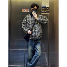 批发秋冬季黑白格纹翻领<b class='q'>夹克</b><b class='q'>男</b>款日系复古风街头休闲百搭拉链上衣<b class='q'>外套</b>