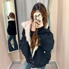 批发韩系复古时尚高级感黑色牛仔棉<b class='q'>衣外套</b>女冬季外穿毛茸茸夹棉棉袄潮