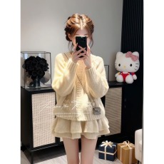 批发法式重工毛立体花朵温柔风<b class='q'>开衫</b>毛衣女学生秋冬时尚高腰针织衫外套