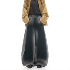 美式复古高街爵士舞阔腿弯刀水洗牛仔裤女中性新款宽松垂感拖地裤