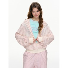 批发春<b class='q'>夏</b>蝴蝶结印花防晒长袖女连帽粉白条纹开衫罩衫宽松休闲通勤外套