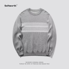 批发秋冬季<b class='q'>毛衣</b><b class='q'>男士</b>圆领加厚条纹宽松潮流上衣保暖针织打底衫男装