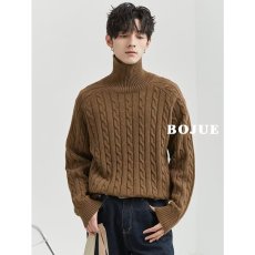 批发秋冬季<b class='q'>男士</b><b class='q'>毛衣</b>针织衫高领修身套头潮流纯色麻花加厚打底衫线衣