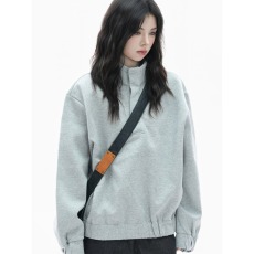 批发潮牌美式立领半拉链卫衣男2025新款运动套头上衣春秋廓形宽松外套