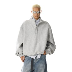 批发潮牌美式立领半拉链卫衣男2025新款运动套头上衣春秋廓形宽松<b class='q'>外套</b>