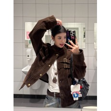 批发KOIISLE 美式cleanfit拼接设计仿麂皮高级感夹克男女短宽早秋<b class='q'>外套</b>