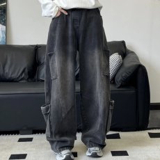 批发美式复古多口袋水洗宽松工装裤男女潮牌<b class='q'>街头</b>做旧抽绳百搭阔腿裤子