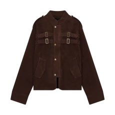 批发简约美式复古cleanfit拼接设计仿麂皮高级感<b class='q'>夹克</b><b class='q'>男</b>女短宽早秋外套