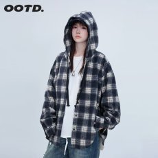 批发<b class='q'>中大</b><b class='q'>童</b>格子连帽外套2025年新款宽松慵懒风中长款休闲亲子装上衣潮